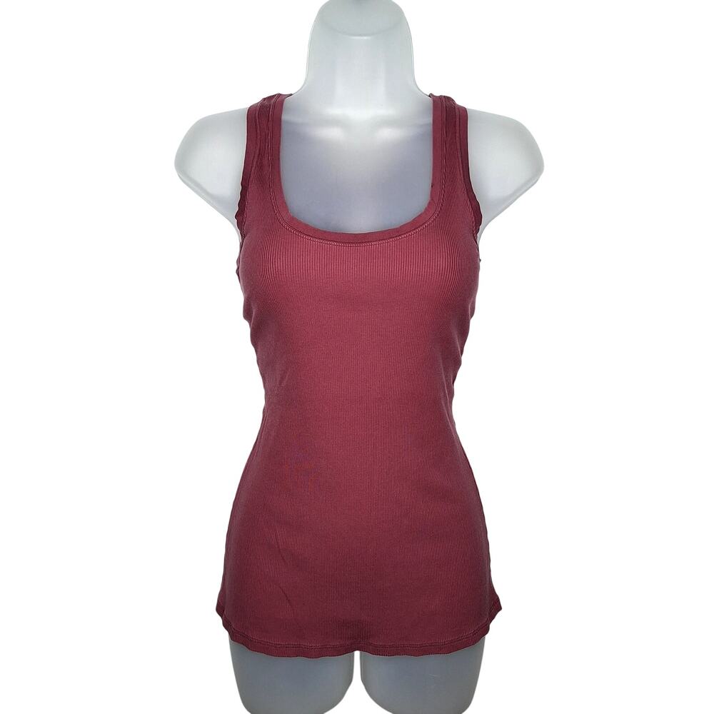 Hanro Ribbed Tank Top Women's Medium Mauve Square Scoop Neck Stretch Cami Basic